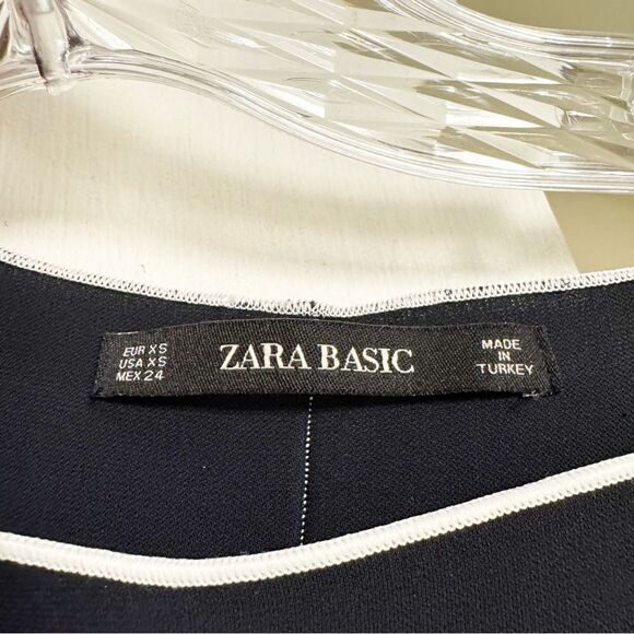 Zara Navy & White Contrast Piping Bow Long Sleeve Blouse - Size XS - Picture 5 of 7